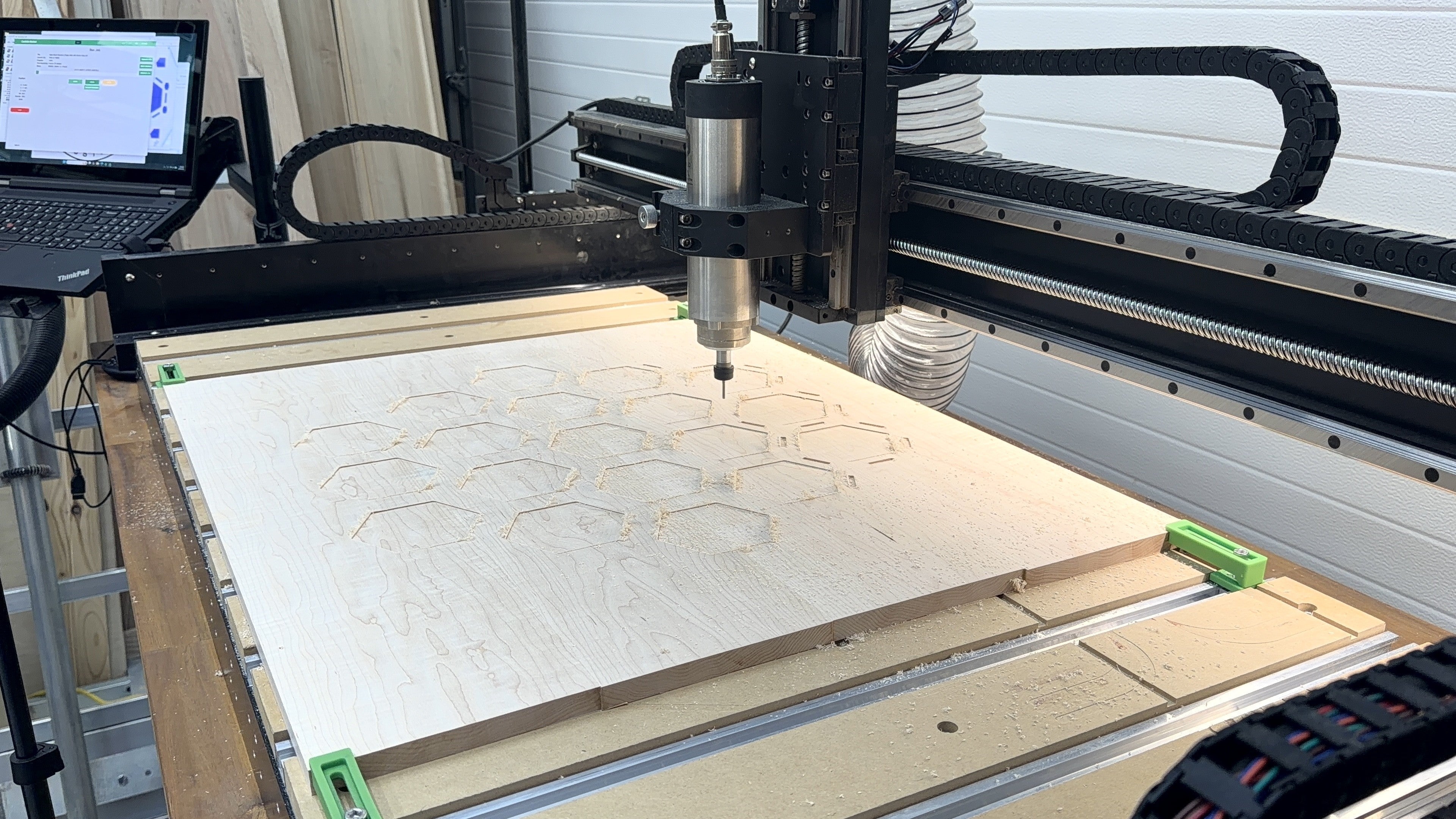 CNC machining inlay hex pattern in progress